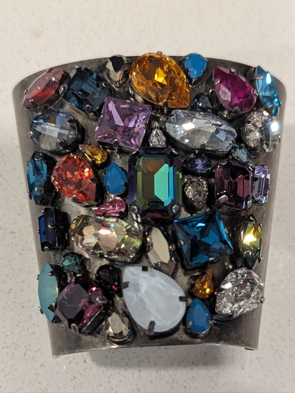 Multicolor Crystal Cluster Cuff Bracelet - Women Jewelry